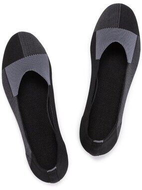 Women's Grey Black Ballet Flat Low Wedge Comfort Soft Round Toe Slip Shoes
